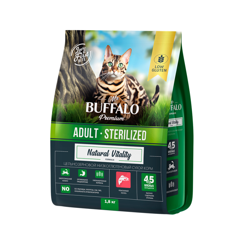 Mr.Buffalo MR.BUFFALO STERILIZED 1,8 кг сухой корм для кошек лосось 1х5