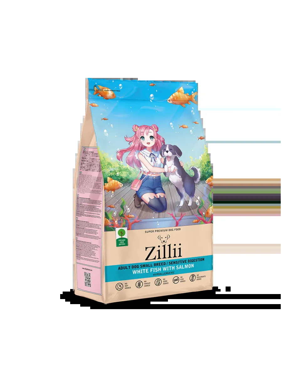 Zillii сухой корм для мелких собак для пищеварения с рыбой, 2 кг
