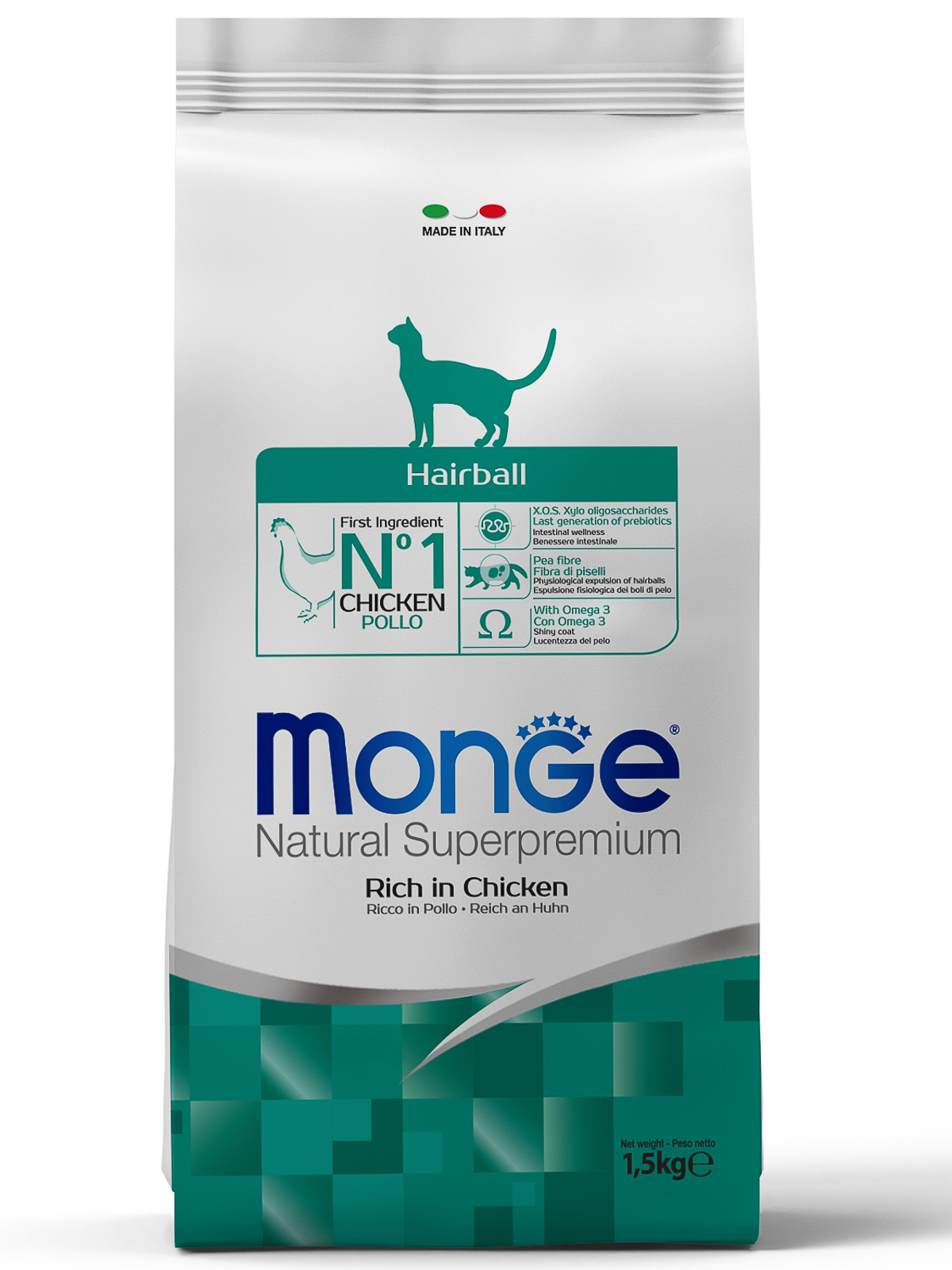 Сухой корм Monge Cat Daily Line Hairball для кошек, для выведения шерсти, из курицы 1,5 кг
