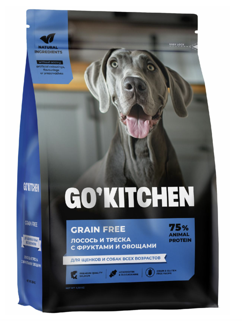 GO'KITCHEN Сухой корм для собак c лососем и треской 5.44 кг 0815260005227