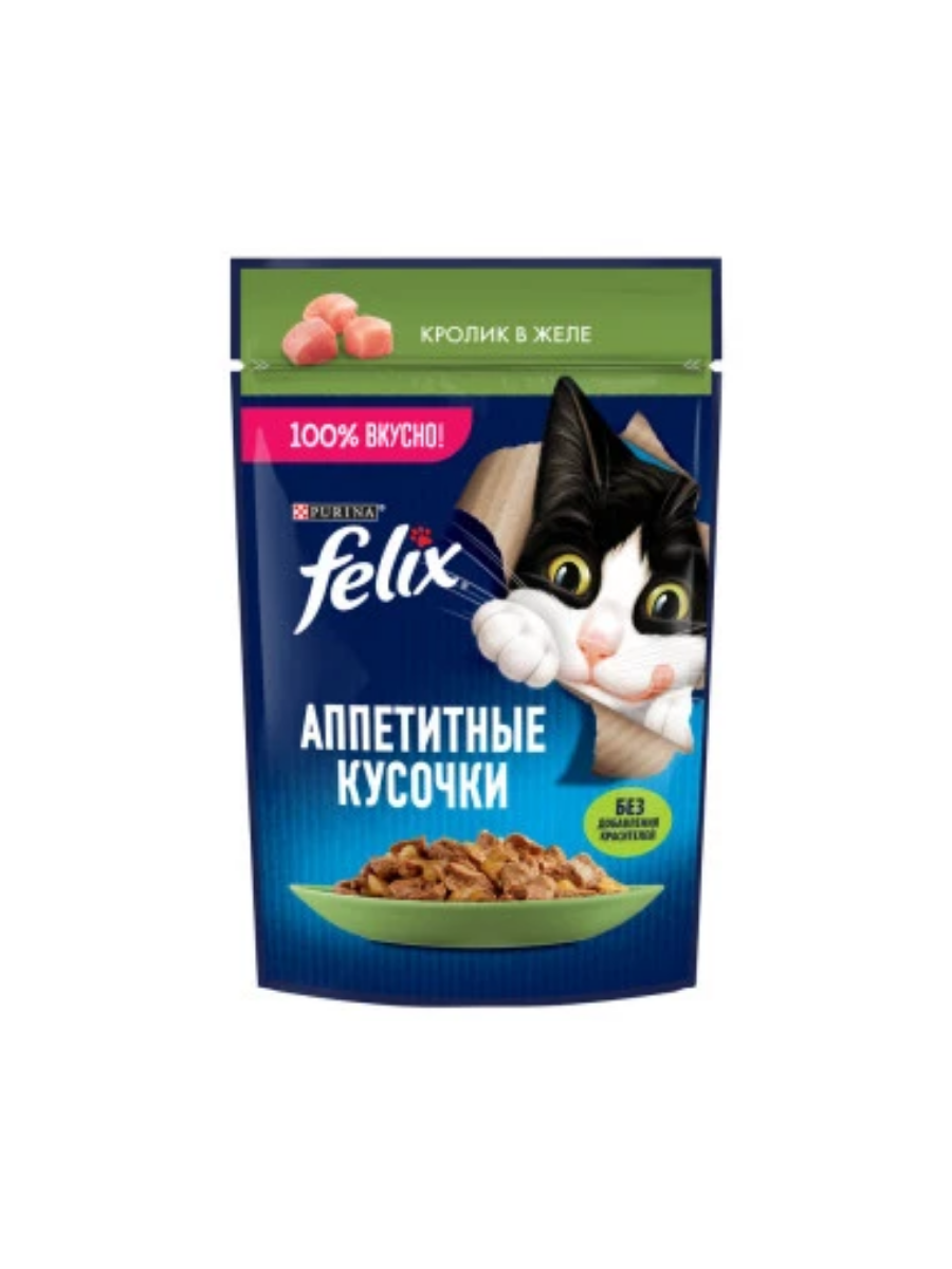 FELIX Влажный корм в желе для кошек, кролик, 75гр