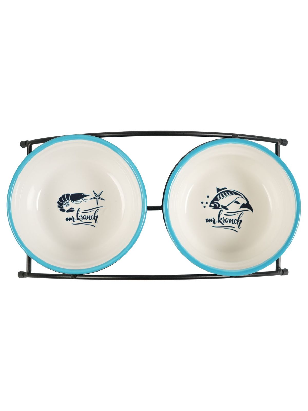 Миски Mr.Kranch на подставке для собак и кошек двойные 2x290 мл fish&chips, голубые