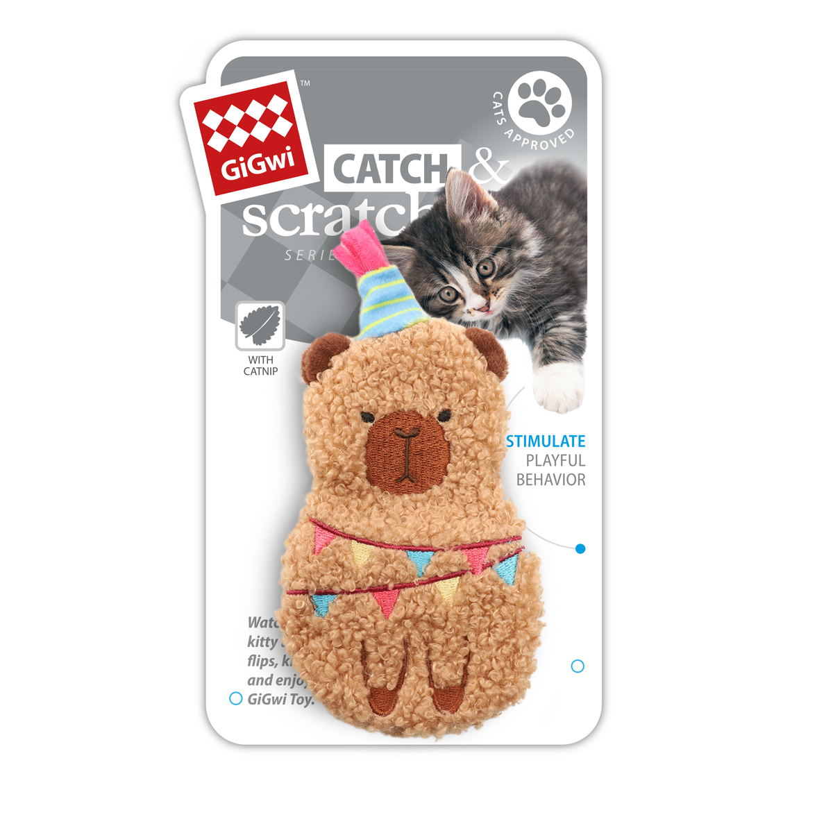 GiGwi CATCH & SCRATCH Игрушка мягкая для кошек Капибара с кошачьей мятой, 160 мм