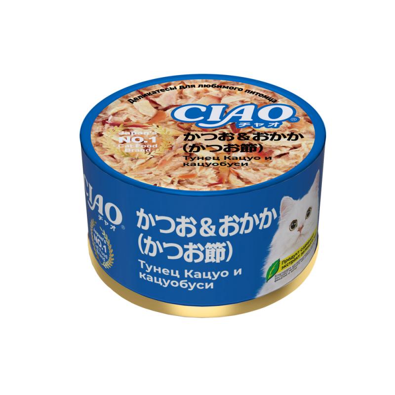 INABA CIAO can Влажный корм для кошек, тунец Кацуо и кацуобуси, 85 г