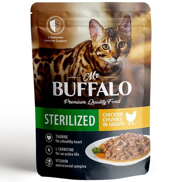 Mr.BUFFALO Влажный корм для стерилизованных кошек, цыпленок в соусе, 85г-1шт
