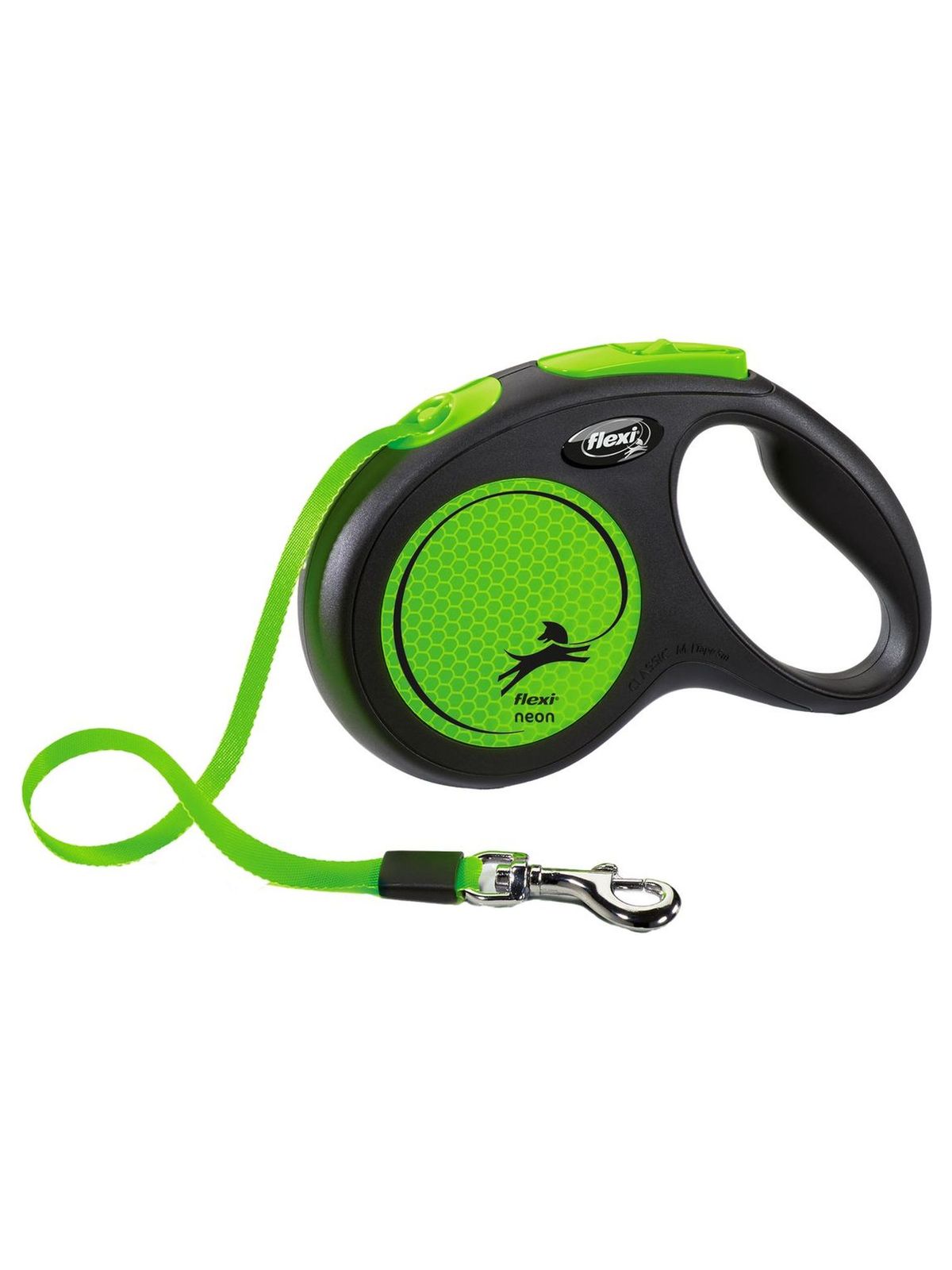 Flexi flexi рулетка Neon New M (до 25 кг) лента 5 м, светоотражающая, зеленый неон