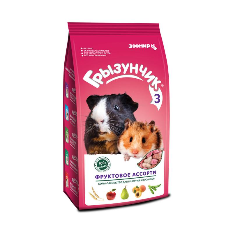 Грызунчик 3, Корм-лакомство для грызунов и кроликов, фруктовое ассорти, 200 г