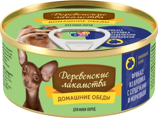 Деревенские лакомства влажный корм для мелких собак фрикасе из кролика с сердечками и морковкой 100гр- 1 шт 4607076135467