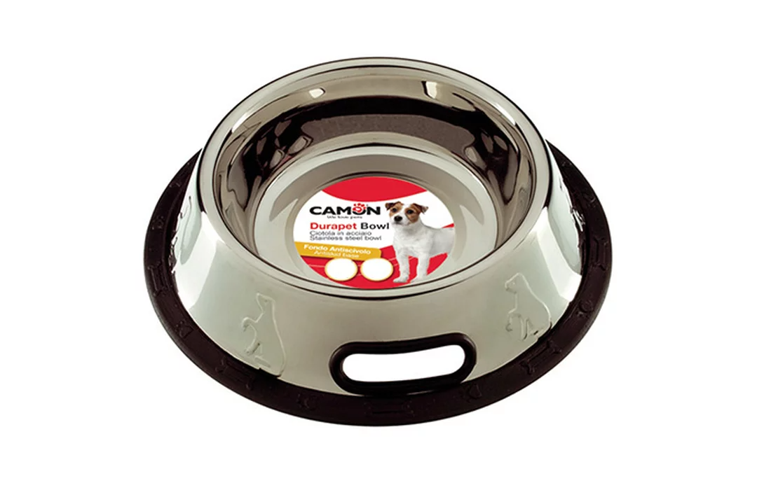 042 Камон Миска для собак из нержавеющей стали с антискользящим покрытием, объём 0,8 л