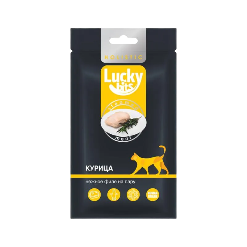 Lucky bits Лакомство для кошек  нежное филе курицы, приготовленное на пару, 25 гр 4607809015424