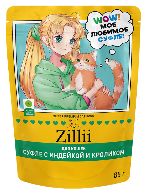 ZILLII Влажный корм для взрослых кошек суфле с Индейкой и Кроликом 85г
