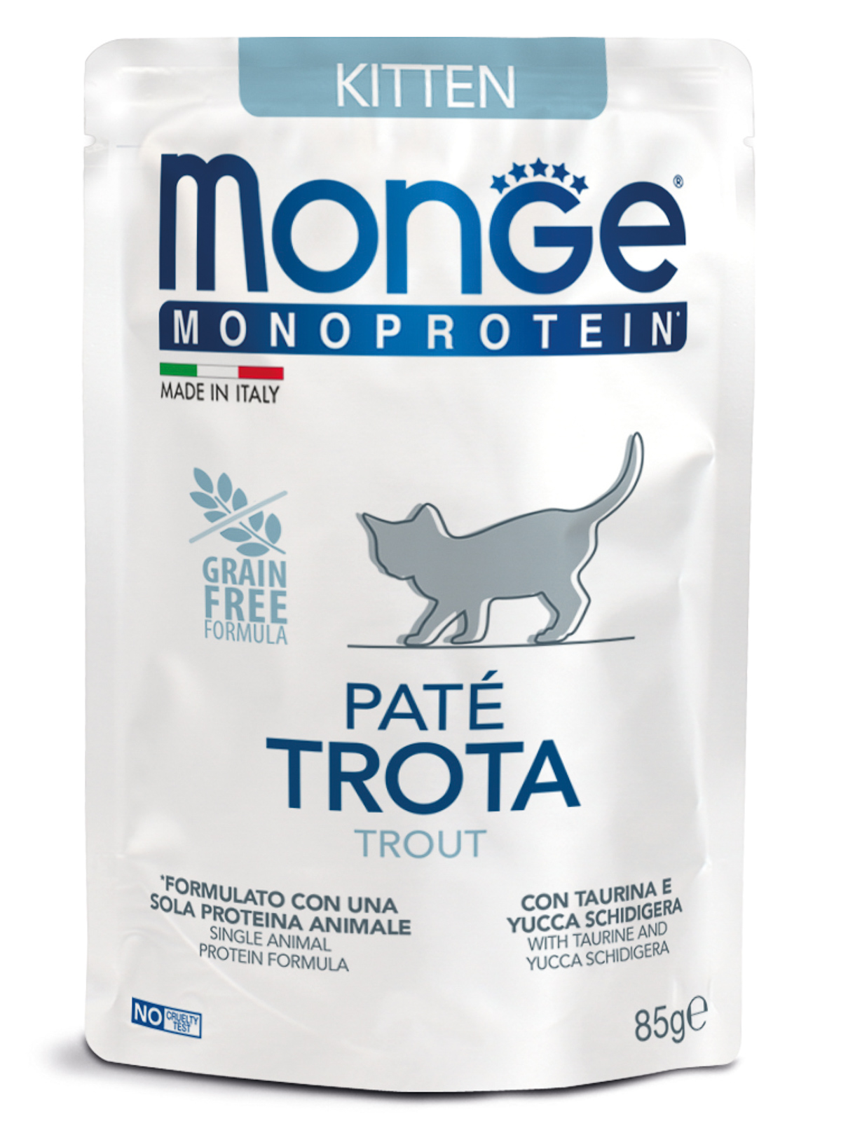 Влажный корм Monge Cat Monoprotein для котят и беременных кошек, из форели, паучи 85 г