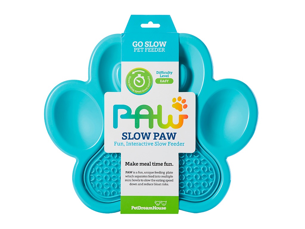 Миска Лапа для медленного кормления 2в1, синяя / PetDreamHouse PAW 2-IN-1 Slow Feeder & Lick Pad Blue Easy, 540 г