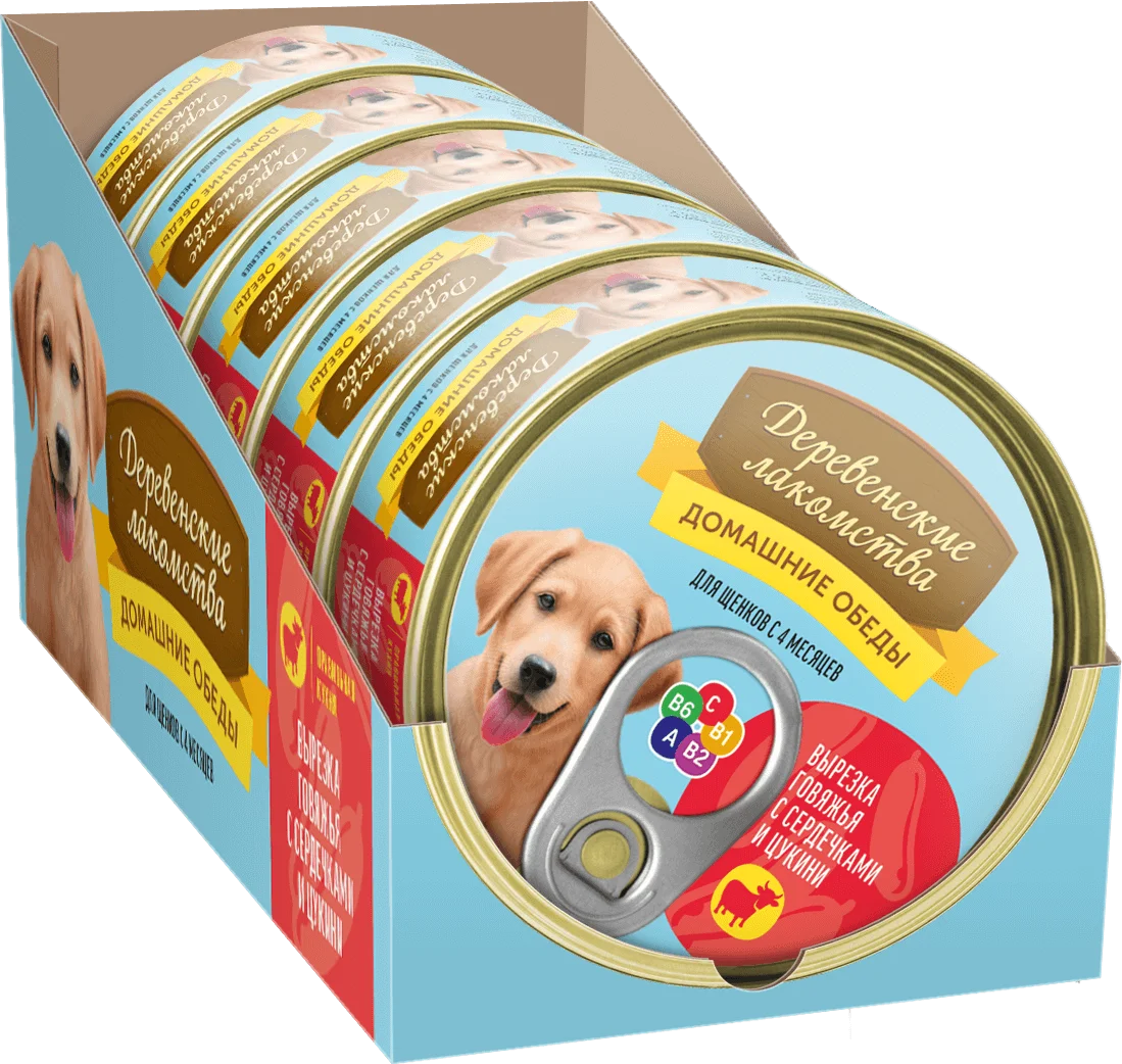 Деревенские лакомства влажный корм для щенков вырезка говяжья с сердечками и цукини 100гр- 5 шт