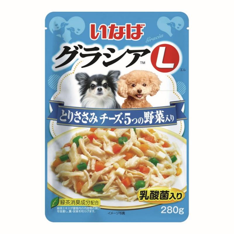 Inaba Влажный корм INABA Gracia L для собак Куриное филе с сыром и 5 видами овощей в желе, пауч, 280 г