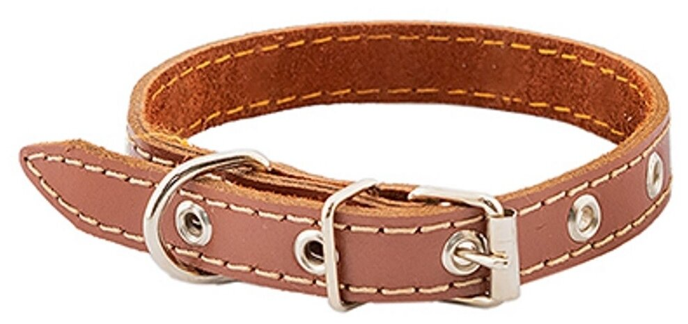 HOMEPET 20 мм 32-42 см ошейник для собак кожаный простой двойной простроченный двухслойный коричневый
