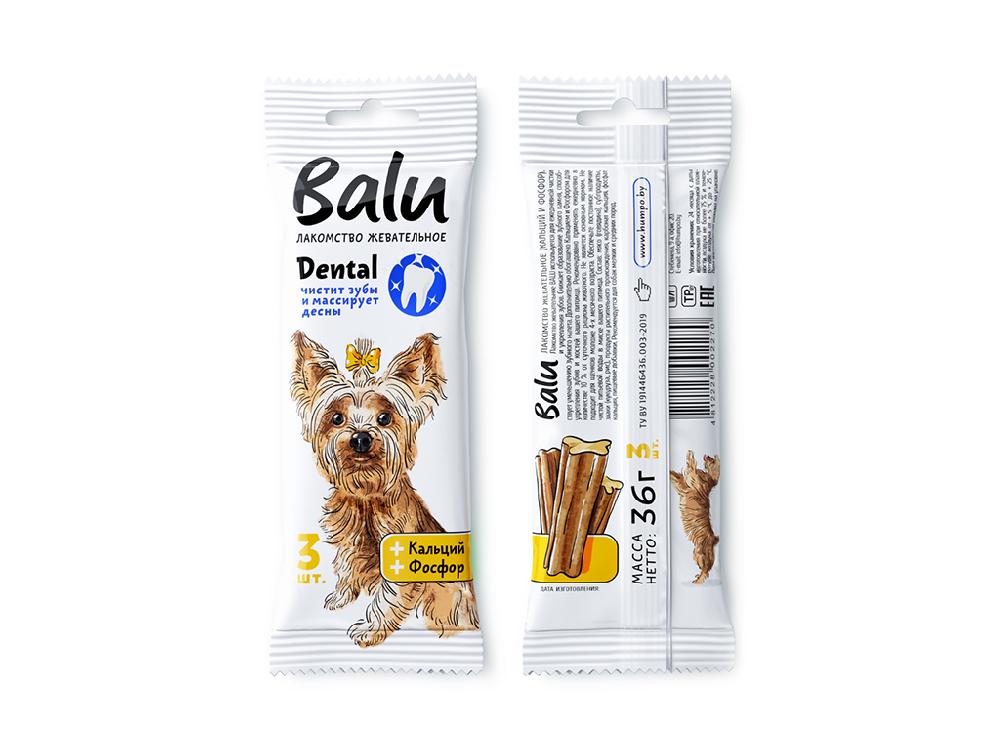 Balu Лакомство жевательное BALU с кальцием, фосфором для собак, мультивитаминные палочки для чистки зубов, 36 г, 3 палочки