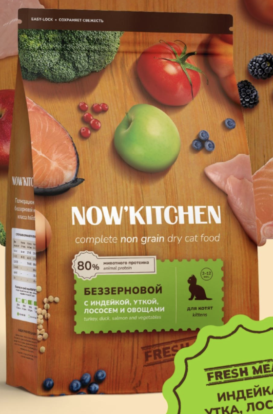 NOW'KITCHEN Сухой корм для котят с индейкой, уткой, лососем 0,4 кг 4670236590901