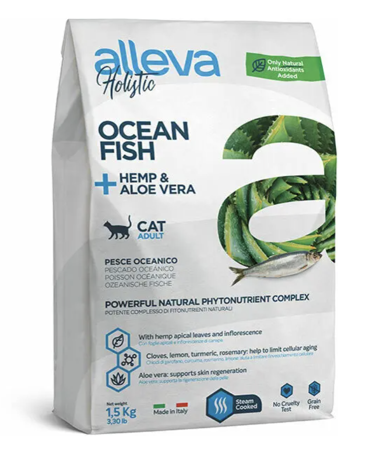 Alleva Корм для взрослых кошек Аллева Холистик с океанической рыбой, коноплей и алое вера 1,5 кг 8002754002745