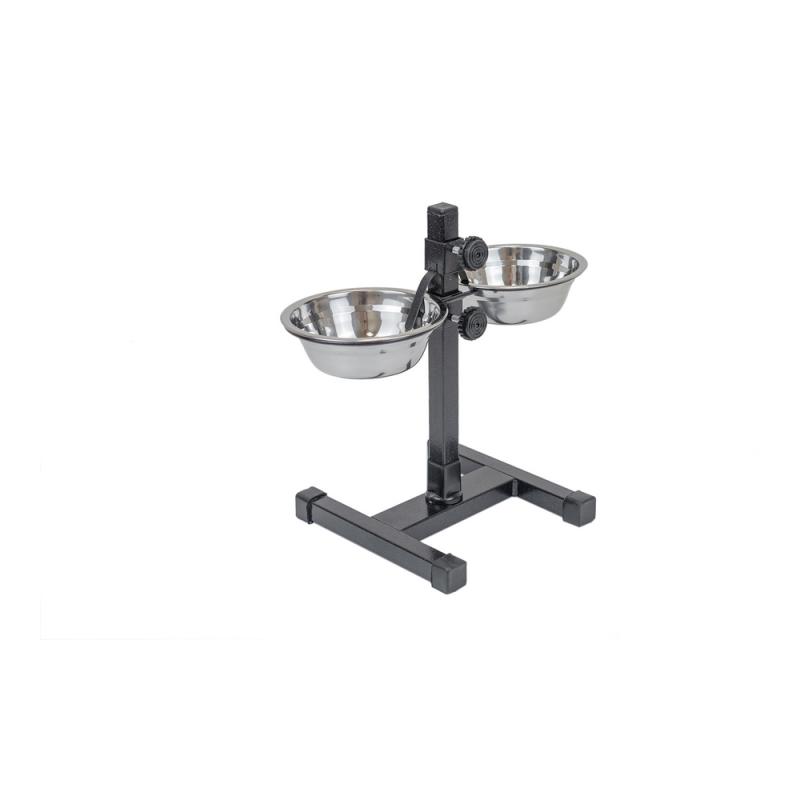 Моськи-Авоськи Миска металлическая регулируемая высота 40 см, нержавеющая сталь, 2х700 мл, диаметр18 см, цвет подставки чёрный