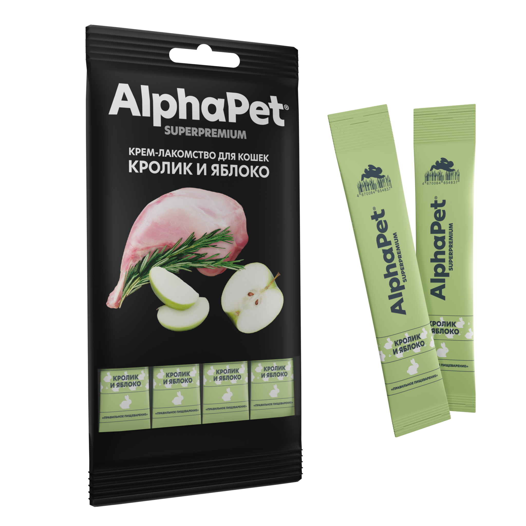 AlphaPet Крем-лакомство для кошек с кроликом и яблоком 4х12 г