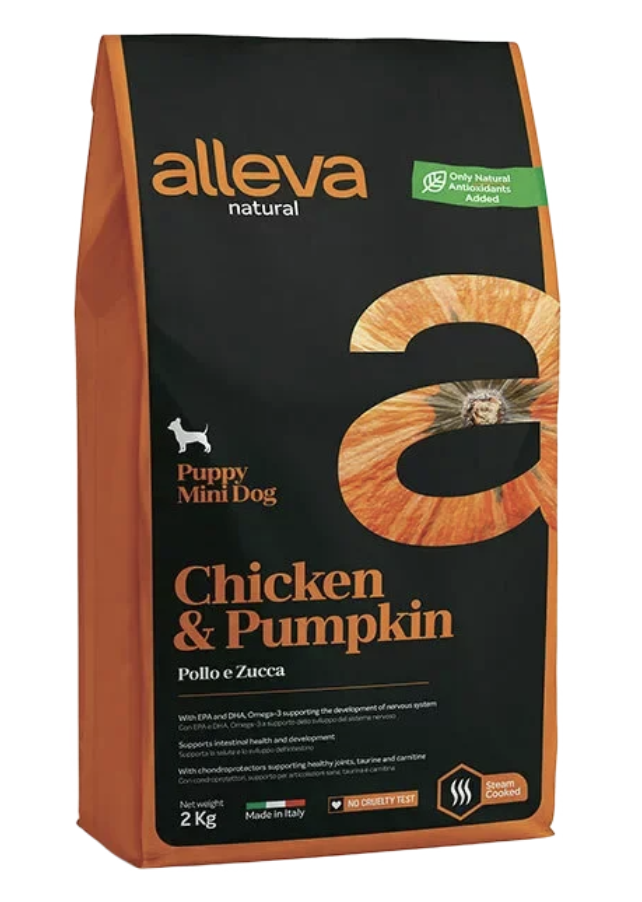 Alleva Корм для щенков Аллева Натурал с курицей и тыквой. Мини 0,8 кг 8002754002011