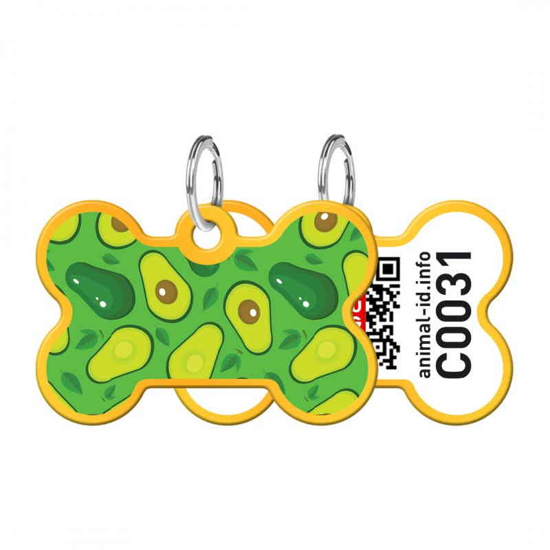 Адресник для собак и котов WAUDOG Smart ID "Авокадо 2", с QR-паспортом, металлический, кость