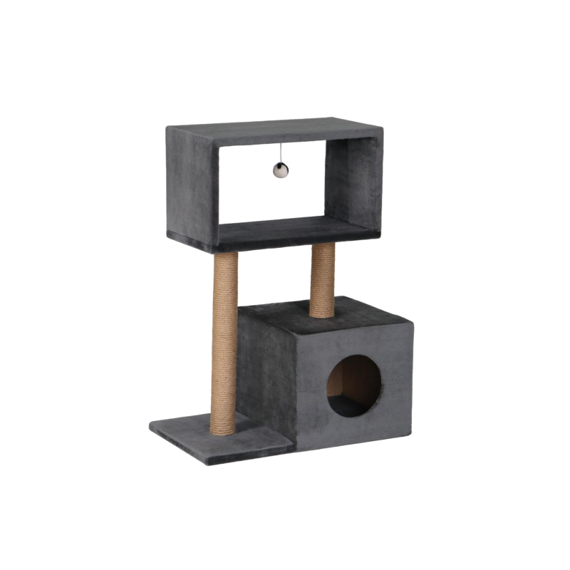 Когтеточка СТОЛБИК КУБ С МЕЗОНИНОМ С ИГРУШКОЙ Джут 60х35х85см КД-14 Rich Breed (PerseiLine) СЕРЫЙ