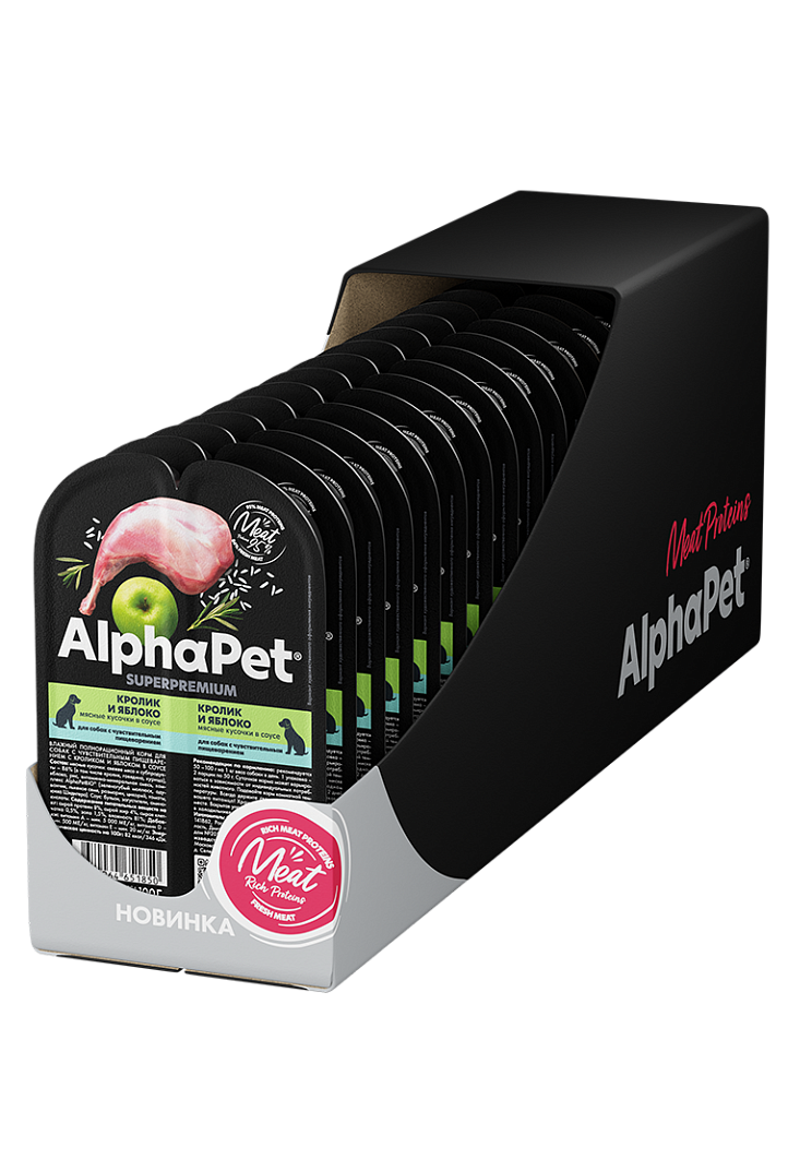 AlphaPet Влажный корм для собак с чувствительным пищеварением с кроликом и яблоком 100г-15шт