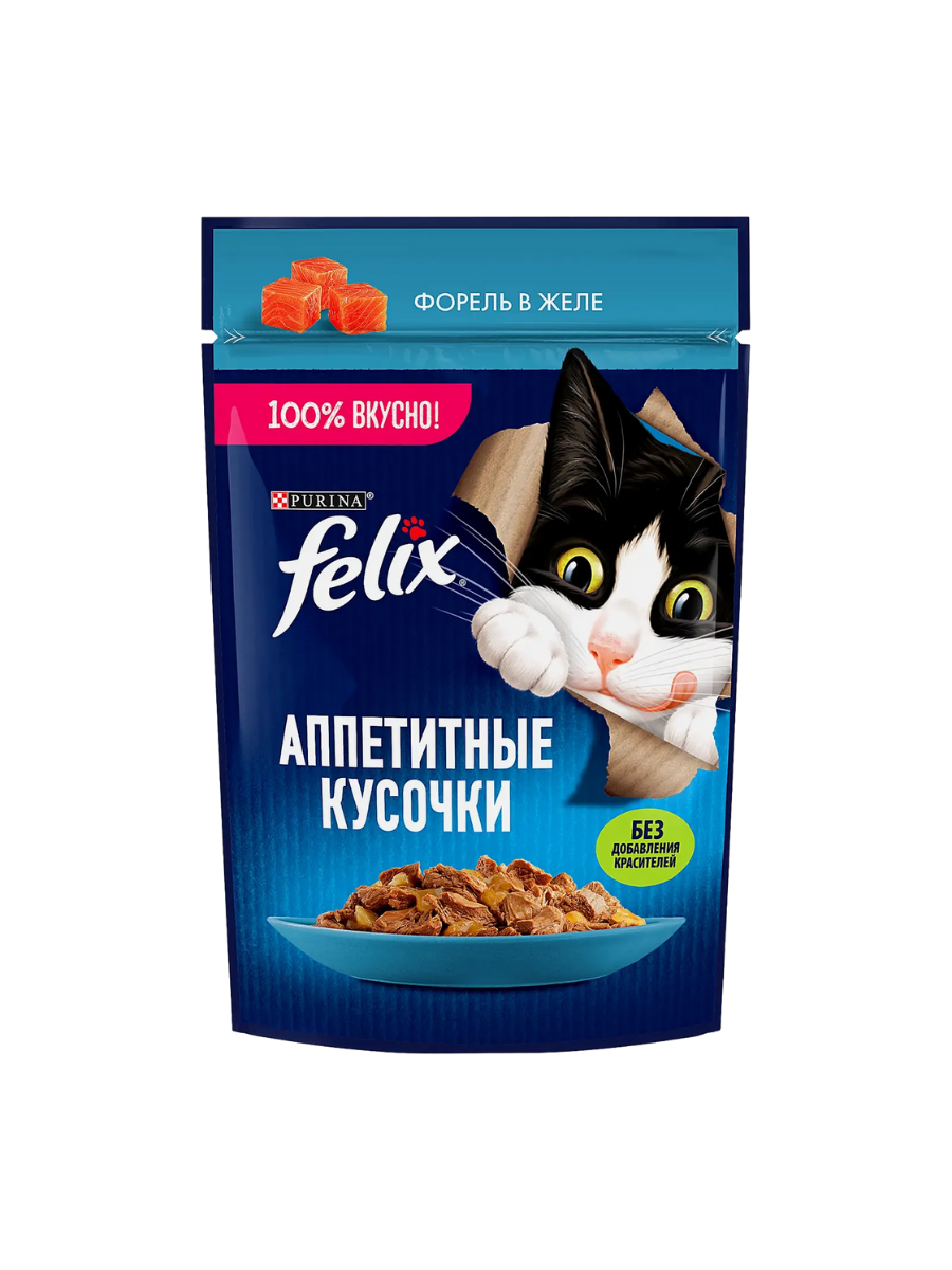 FELIX Влажный корм в желе для кошек, форель,  75гр