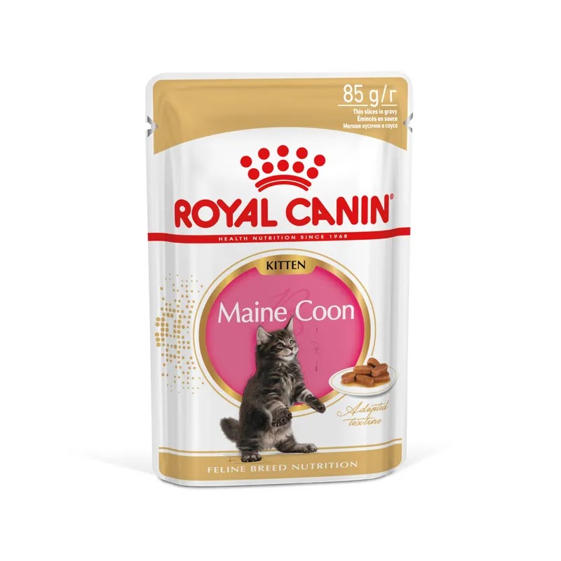 Влажный корм Royal Canin Maine Coon Kitten для котят мейн-кунов до 15 мес. мелкие кусочки в соусе 85гр