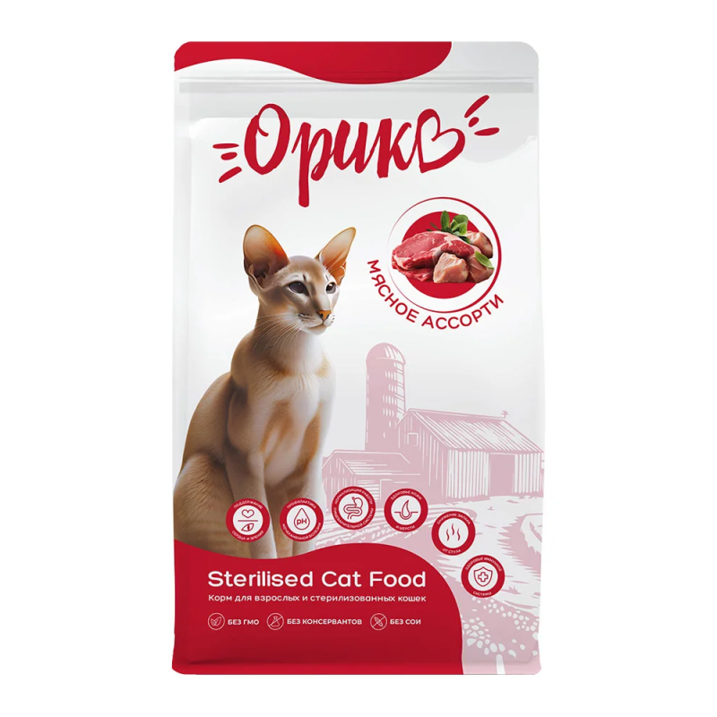 Орико полнорационный сухой корм для взрослых и стерилизованных кошек Мясное ассорти 10 кг