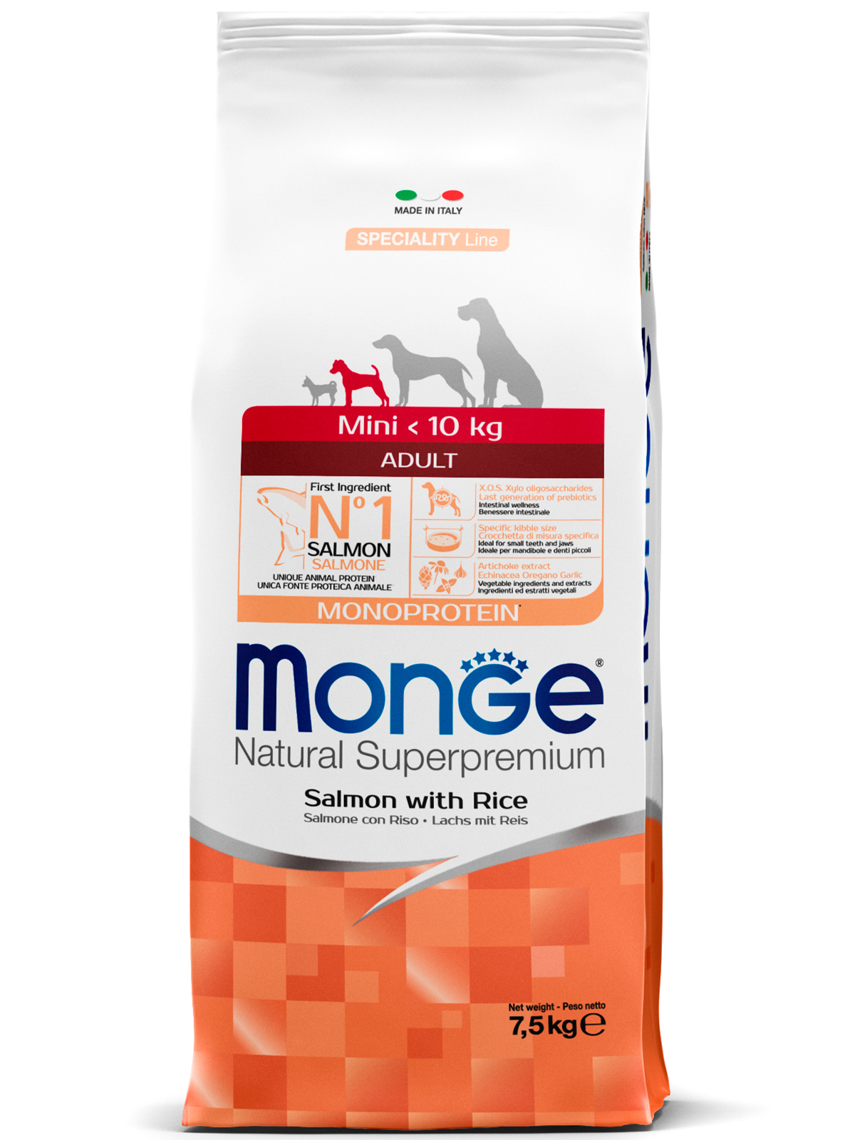 Сухой корм Monge Dog Speciality Line Monoprotein Mini для взрослых собак мелких пород, из лосося с рисом 7,5 кг