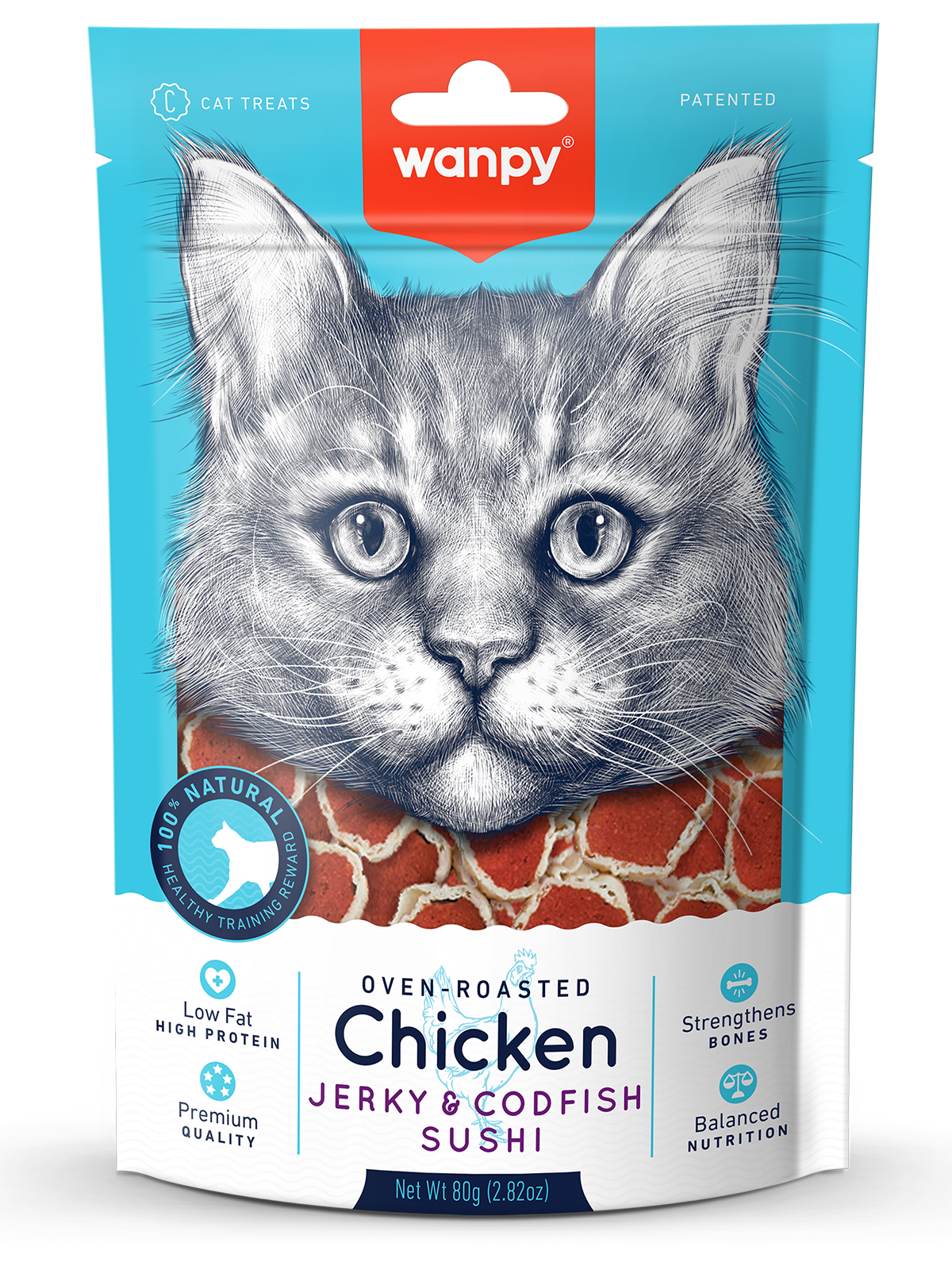 Wanpy Cat Лакомство для кошек «суши» из курицы с треской 80 г