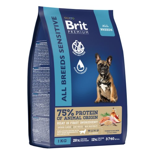 BRIT PREMIUM Брит Premium Dog Sensitive. с лососем и инд. д/взр. собак всех пород с чувств. пищевар,8 кг, 5063215