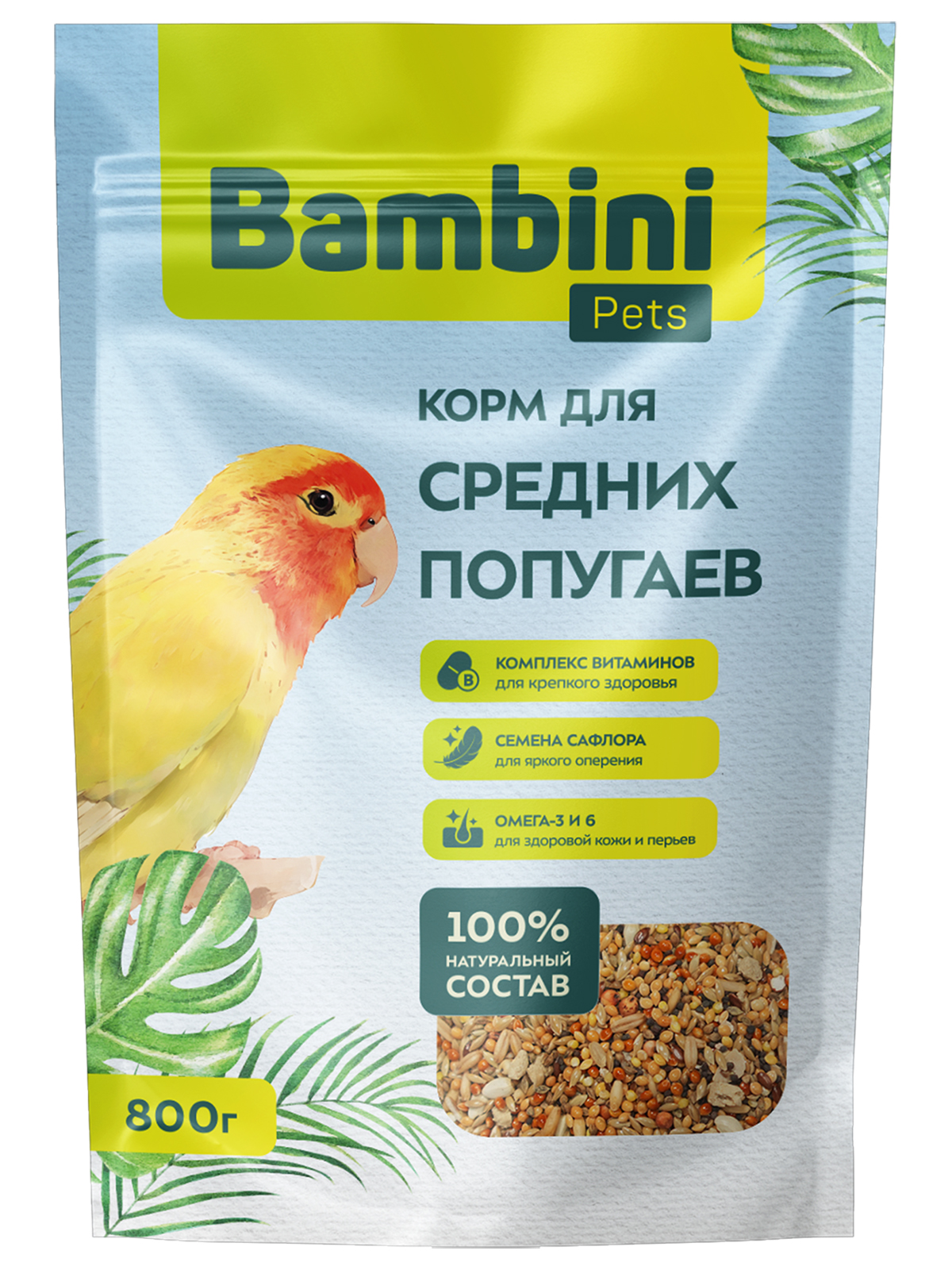 Корм Bambini Pets для средних попугаев, 800 г