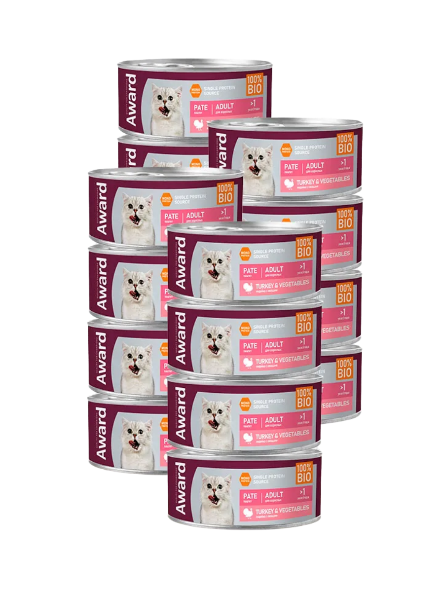 AWARD Влажный корм для кошек из индейки с овощами 16шт-100г 4620202540645