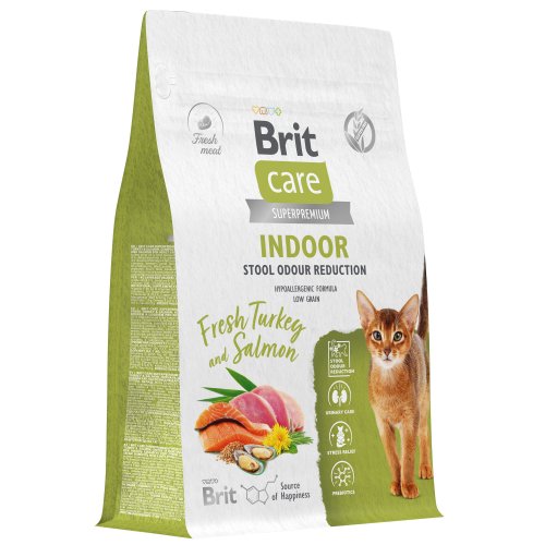 Brit BRIT CARE, Сухой корм с инд. и лососем д/взр.кош "Cat Indoor Stool Odour Reduction", 1.5 кг