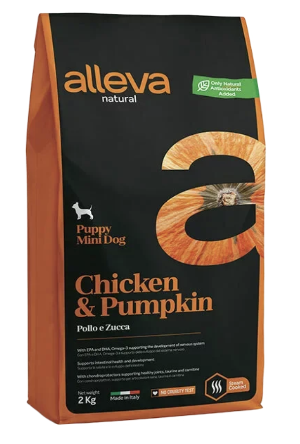 Alleva Низкозерновой корм для щенков мелких пород с курицей 2 кг 8002754002035