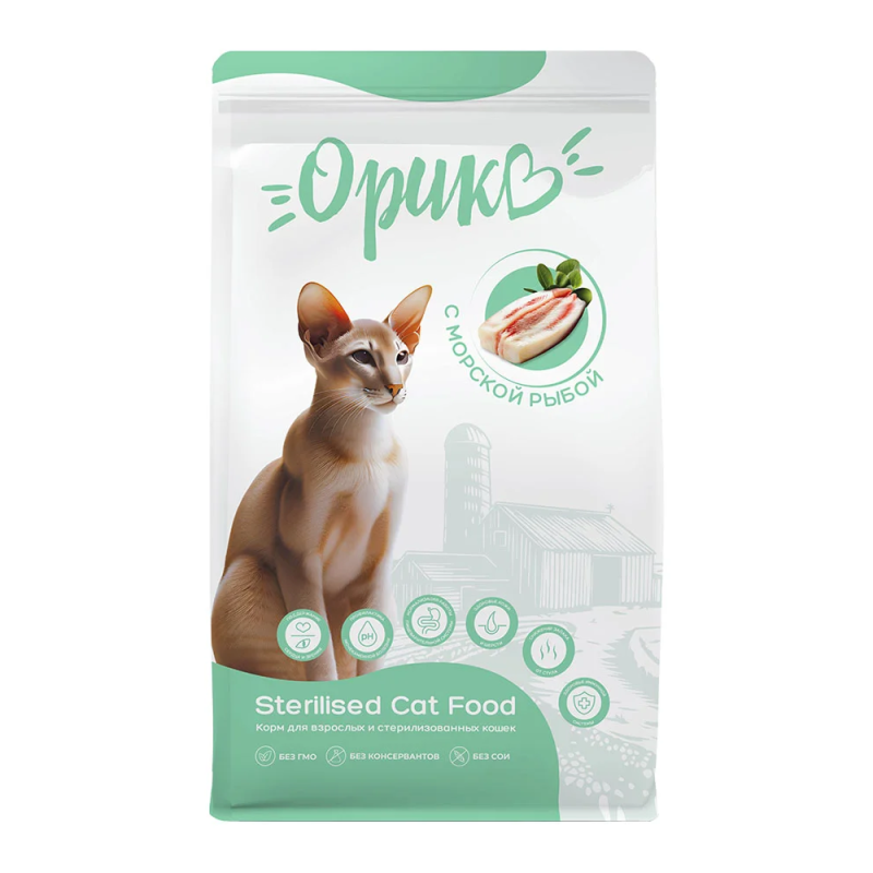 Орико полнорационный сухой корм для взрослых и стерилизованных кошек С морской рыбой 1,5 кг