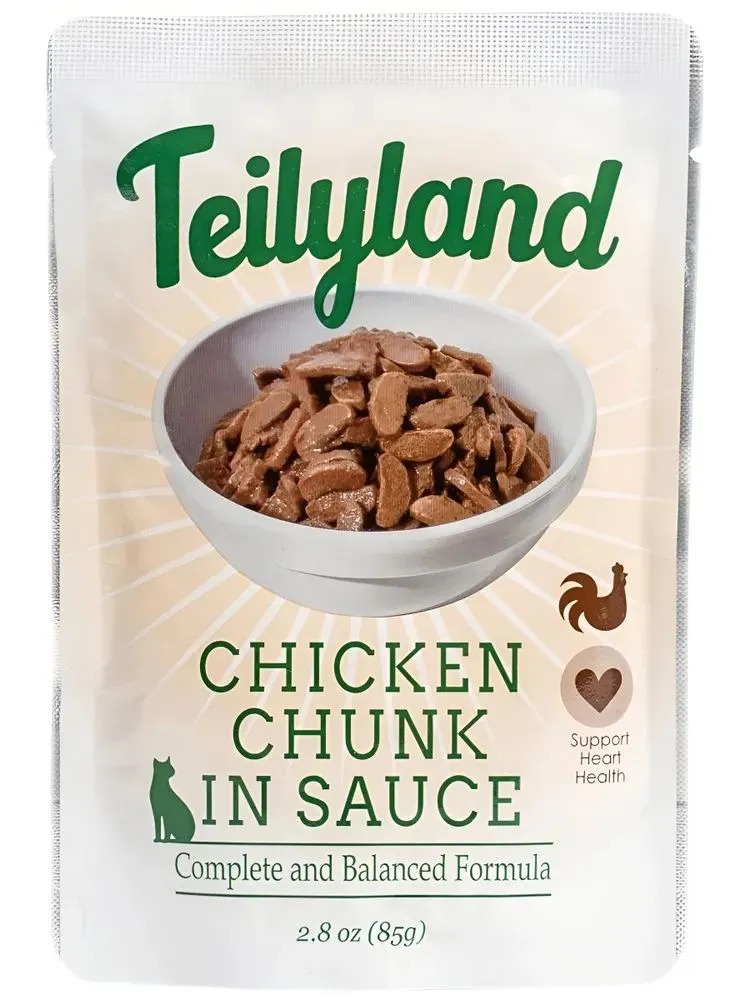 Pettric Teilyland Корм для кошек влажный, полнорационный, кусочки курицы в соусе, 85 г