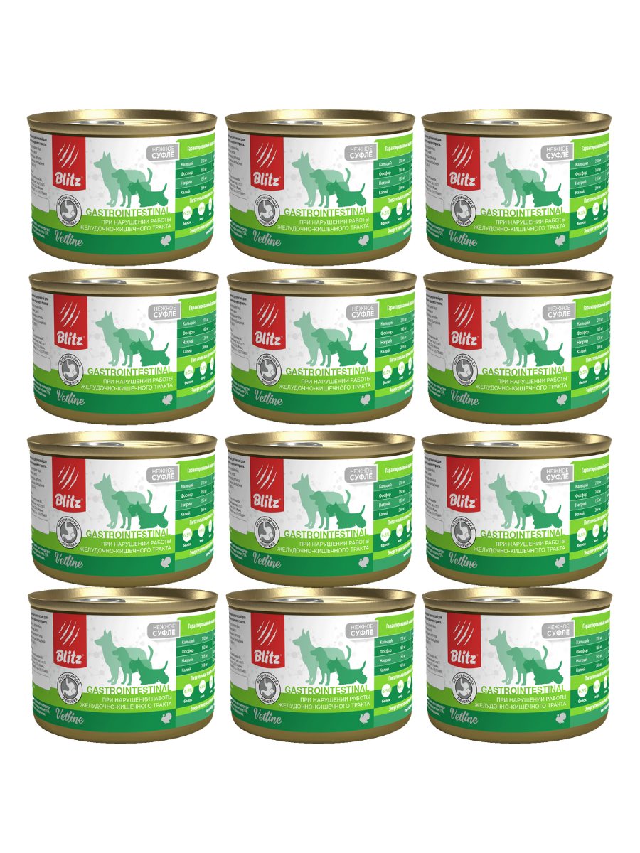 Blitz Vetline Dog Gastrointestinal Влажный корм для собак при нарушении работы ЖКТ, 200гр-12шт