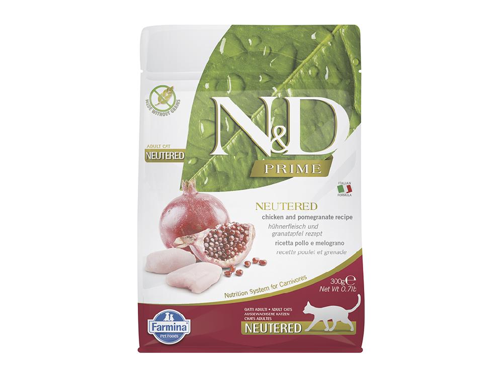 Сухой корм для взрослых стерилизованных кошек Farmina N&D Prime, беззерновой, курица с гранатом, холистик, 0,3 кг