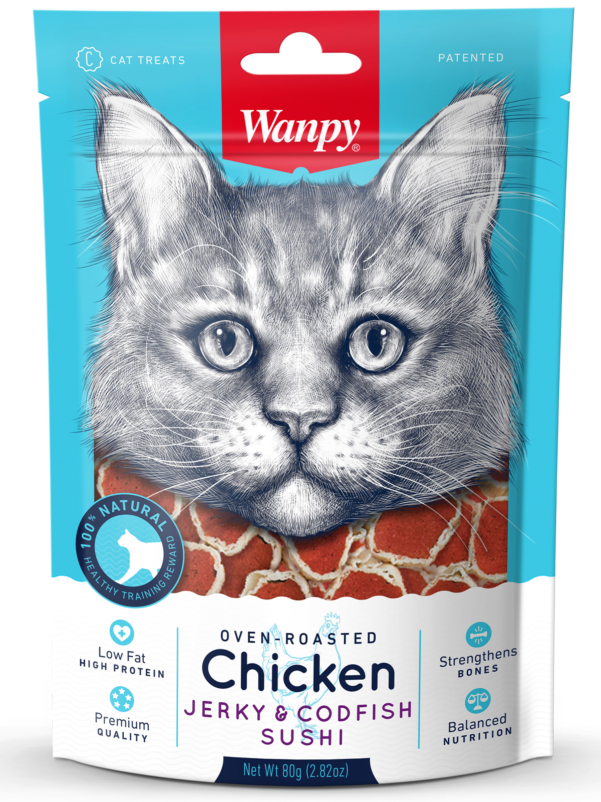 Wanpy Cat Лакомство для кошек суши из курицы с треской 80 г