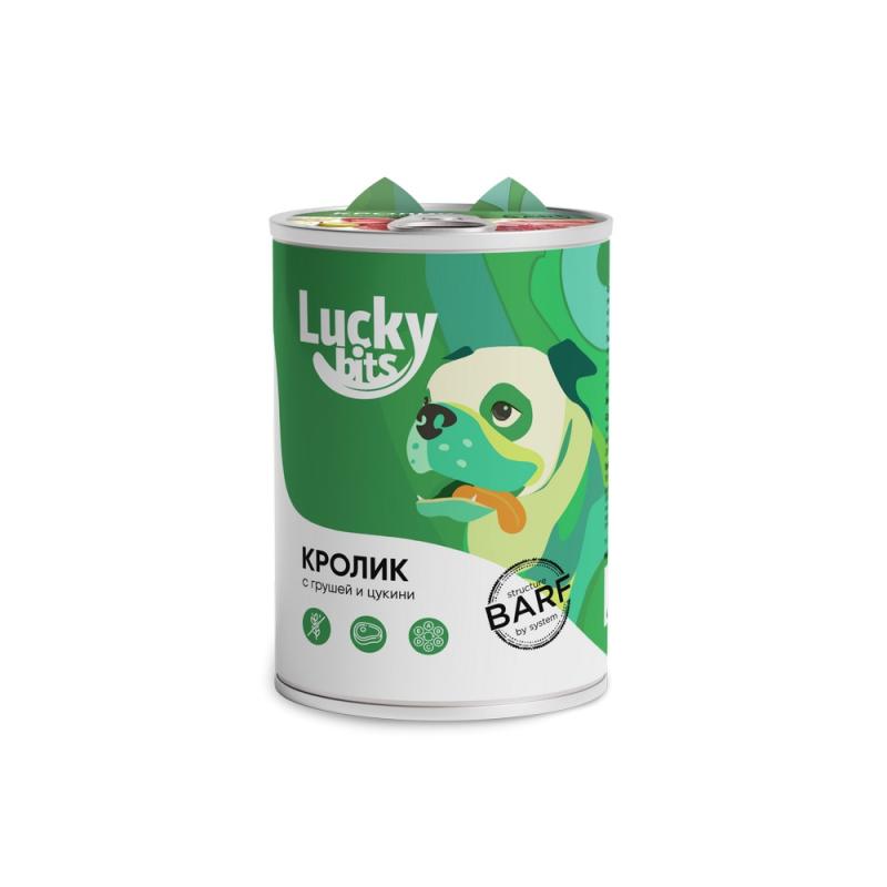 Консервы для собак всех пород с 6 мес. Lucky bits кролик с грушей и цукини, 400 г (Лаки битс)