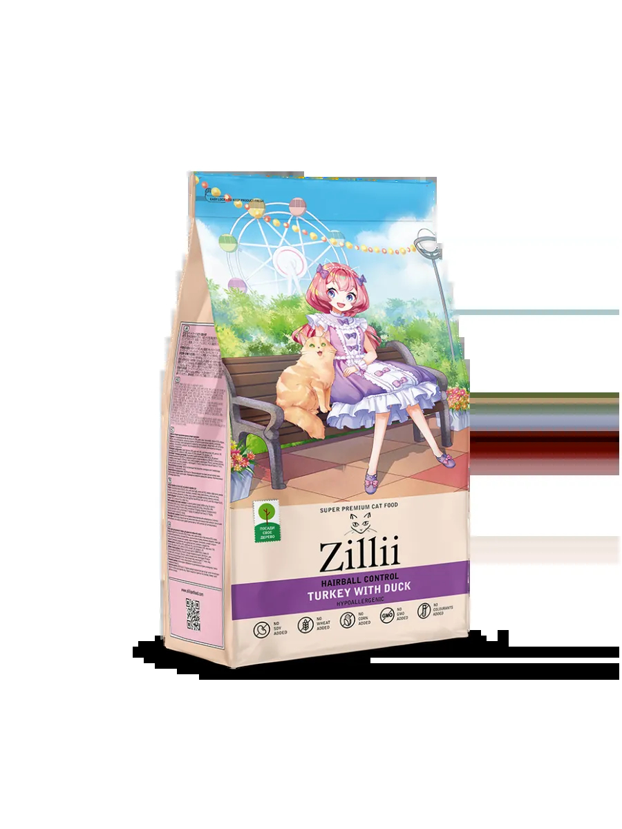 Zillii Hairball сухой корм для кошек с индейкой и уткой - 2 кг