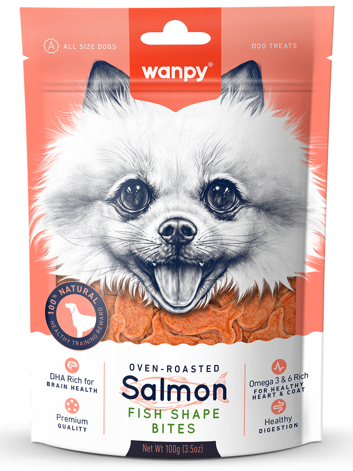 Wanpy Dog лакомые кусочки из нежного лосося в форме рыбок 100 г