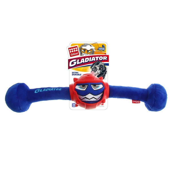 GiGwi GLADIATOR Игрушка для собак в резиновом шлеме - гантеля с пищалкой, синий, 41см