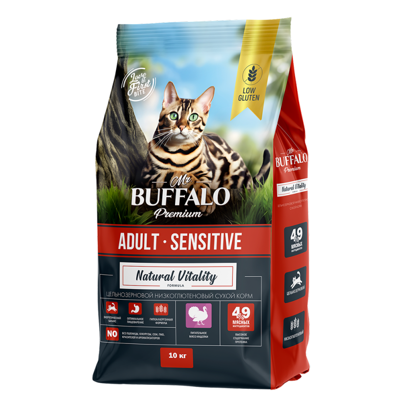Mr.BUFFALO MR.BUFFALO ADULT SENSITIVE 10 кг сухой корм для кошек индейка