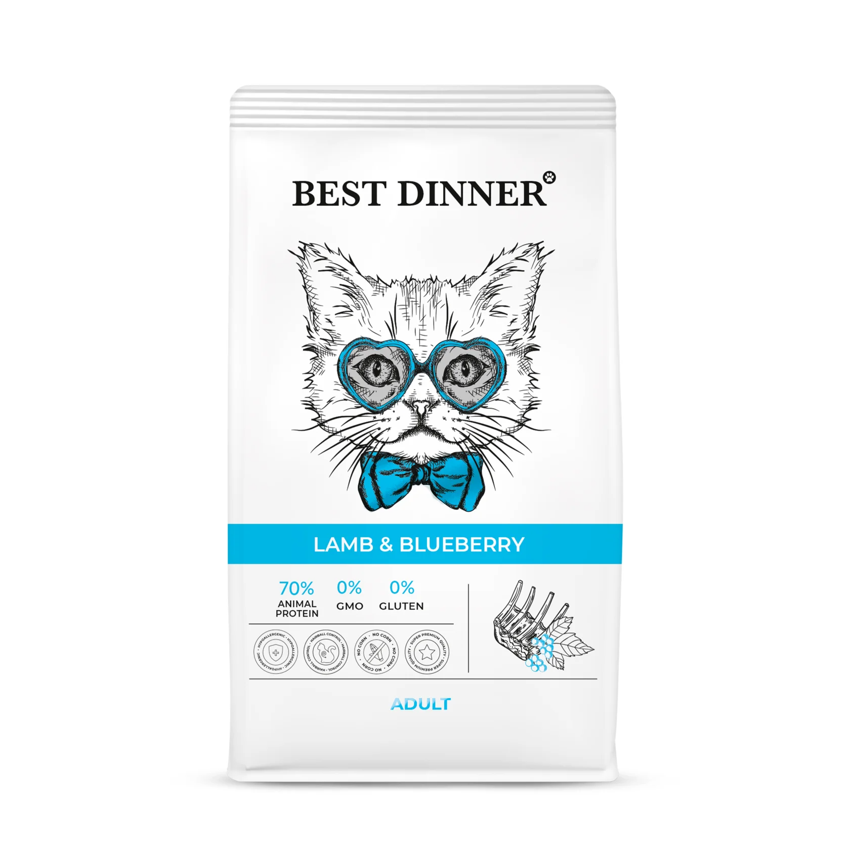 Best Dinner Бест Dinner Эдалт с Ягненком и Голубикой (сухой корм д/кош) - 10 кг